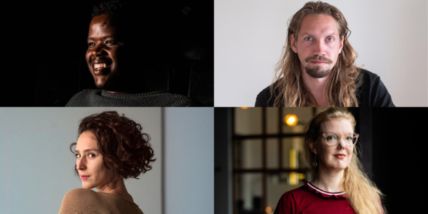 De ISPA-fellows (vanaf linksboven, met de klok mee): Mxolisi Masilela (© Mashudu Phophi), Yannick Noomen (© Mario Spada), Andrea Voets (© Koosje Koolbergen) en Maya Roest (© Khalid Amakran)